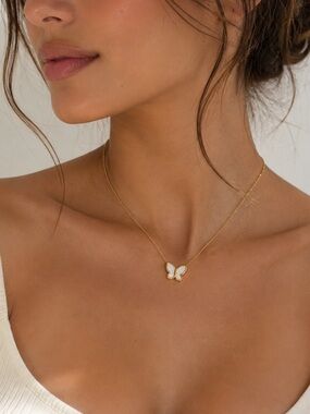 18K Gold Plated White Butterfly Pendant Necklace
